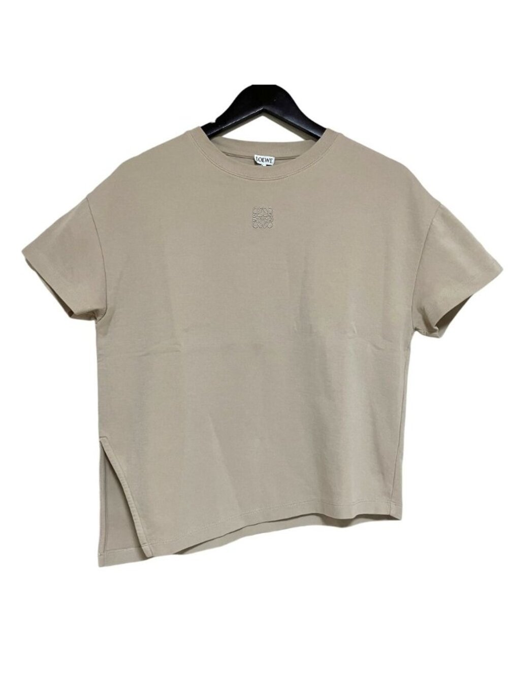 Loewe Anagram Embroidery Asymmetric Design Short Sleeve T-Shirt Beige Spring XS